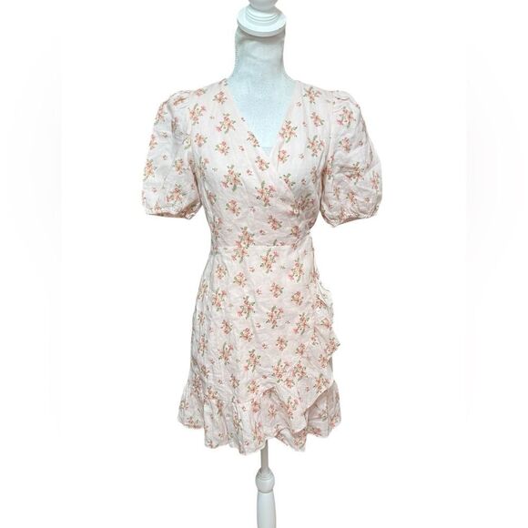 & other stories | Puff Sleeve Linen floral Wrap Dress size 6 NWT - Picture 1 of 6